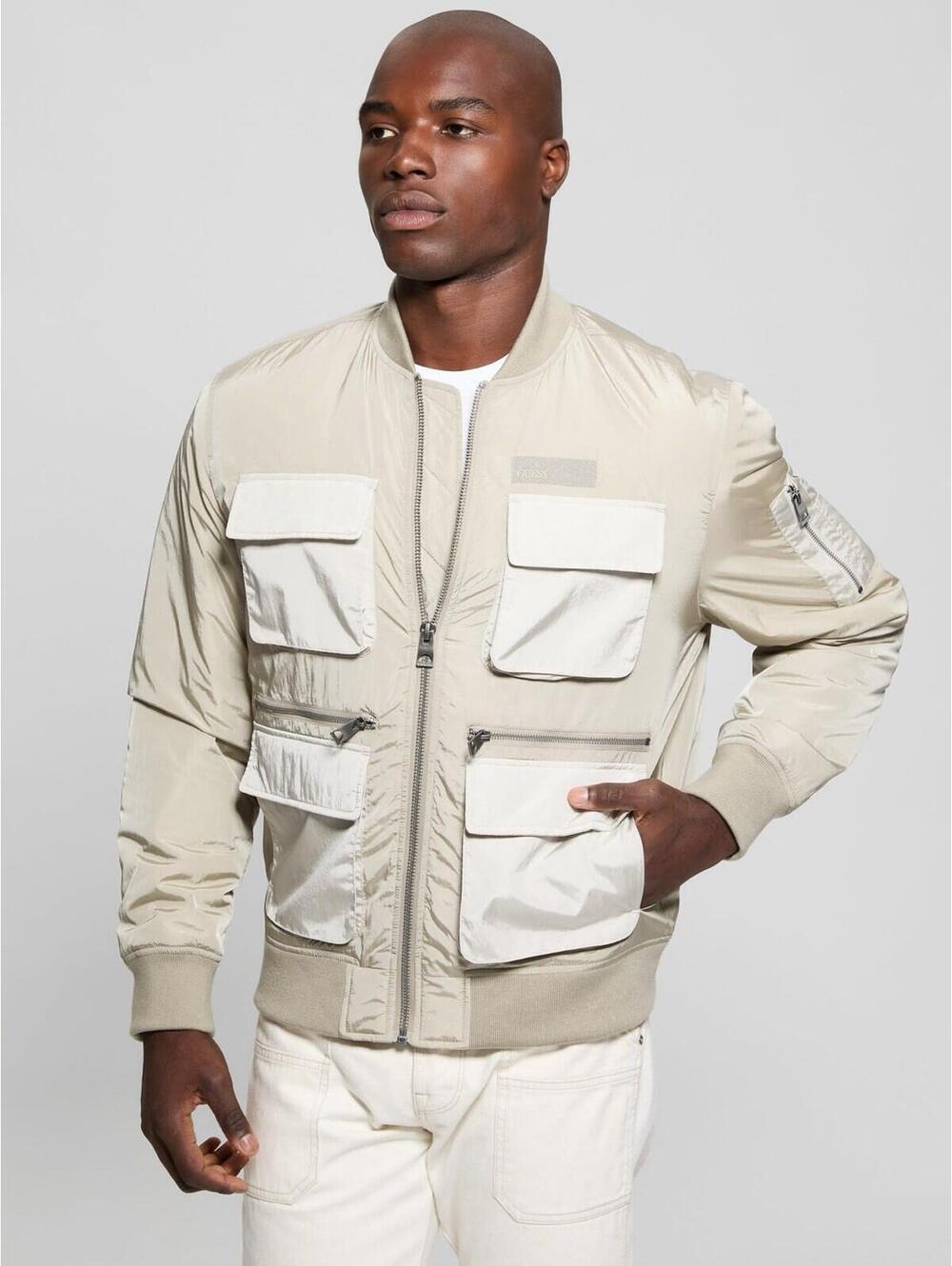 $188 GUESS Men's Impact Gray Utility Nylon Jacket Size L